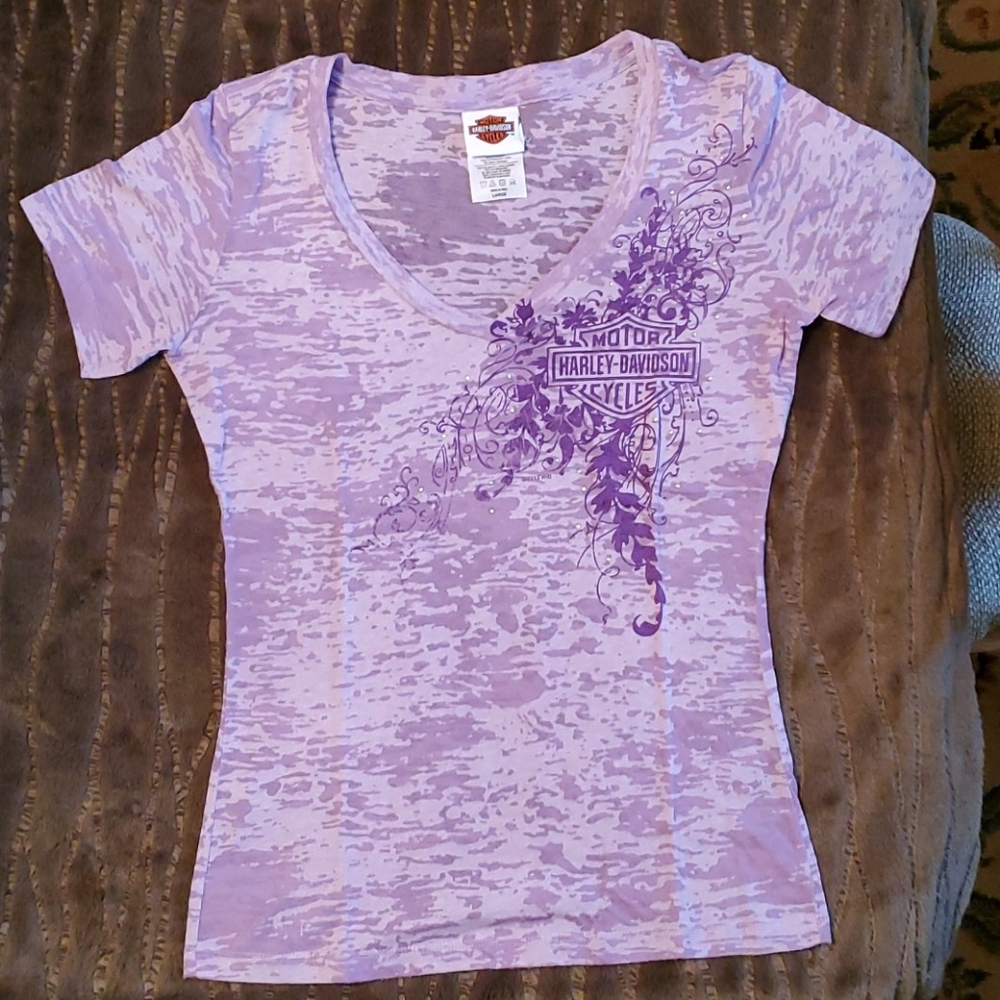 Harley-Davidson V-neck Bling Tee Sz L